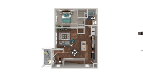 Floor plan for 1 bed, 1 bath, 933 sqft